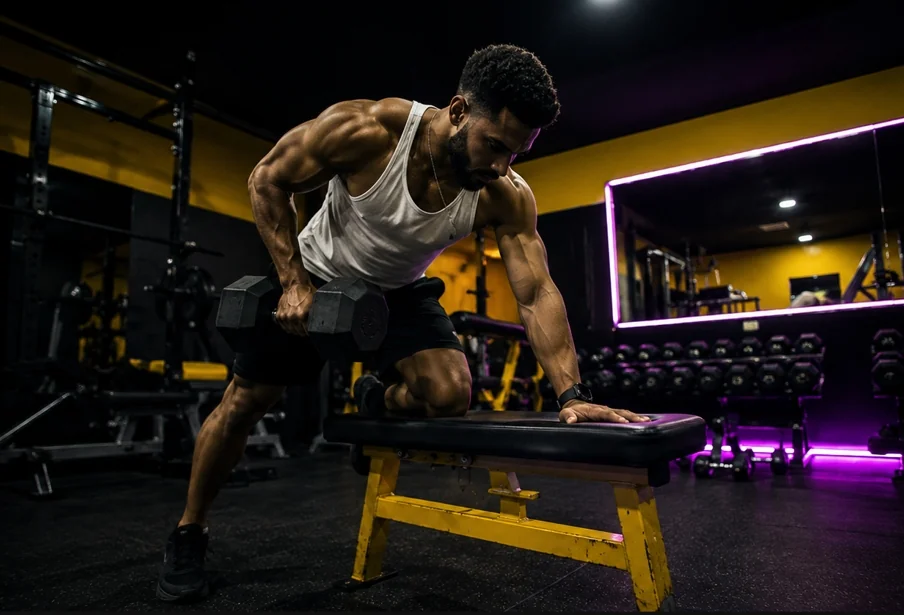 Zona de pesos libres y bancos de musculación — La Roca BodyFit